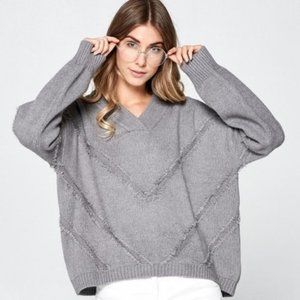 NEW Gray Tassel Fringed Knit Pullover Sweater S/M